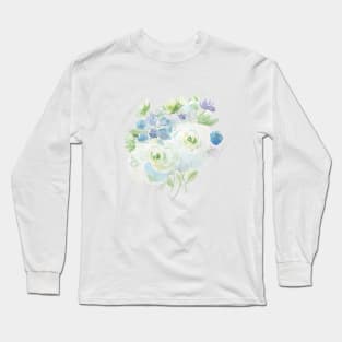 abstract green and blue flowers arrangement Long Sleeve T-Shirt